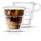 JoyJolt Pila Double Wall Insulated Coffee Mugs – 10 oz Double Walled Insulated Glasses Coffee Mug With Handle, Stackable, Sleek Modern Design – Set of 2
