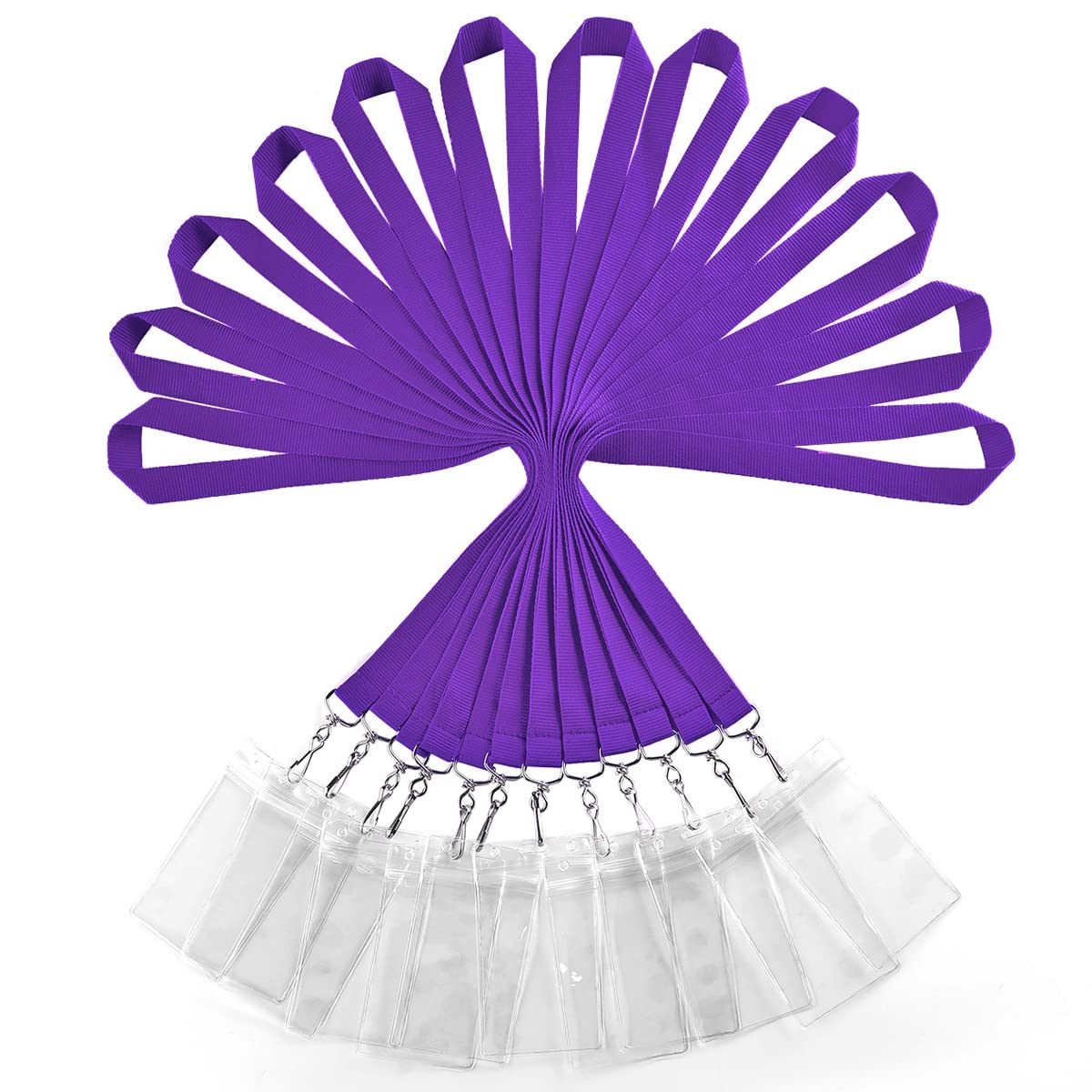 12 Pack Lanyard with ID Card Holder, Durable Rainbow Neck Lanyards Straps with Clear Waterproof Holders in Bulk, Purple