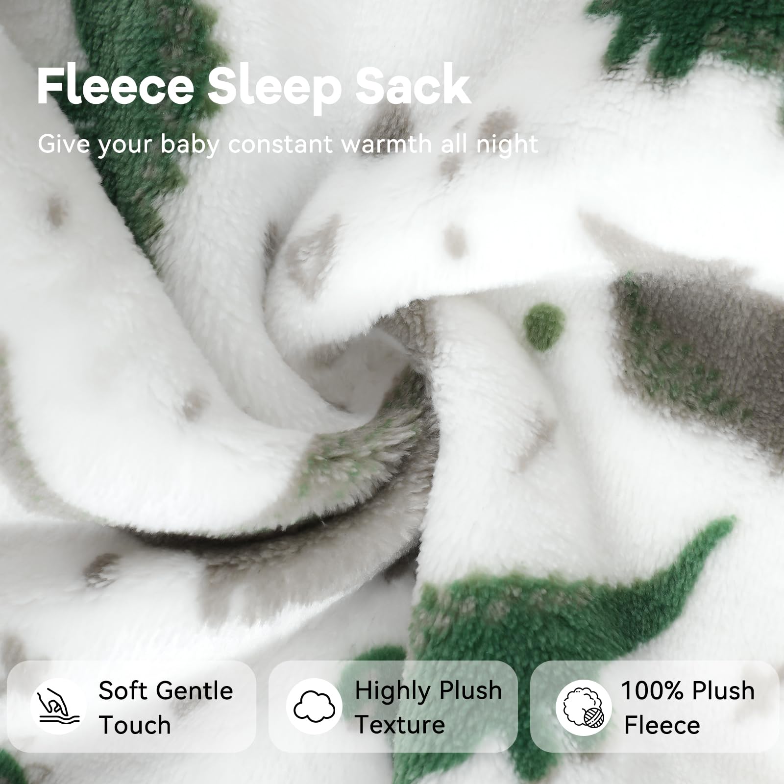 Unnivoll Unnivoll Fleece Baby Sleep Sack 6-12 Months Long Sleeve 2.0 Tog Baby Wearable Blanket with 2-Way Zipper Warm Sleeping Sack for Toddler Infant Newborn - Medium Grey White Dinosaur