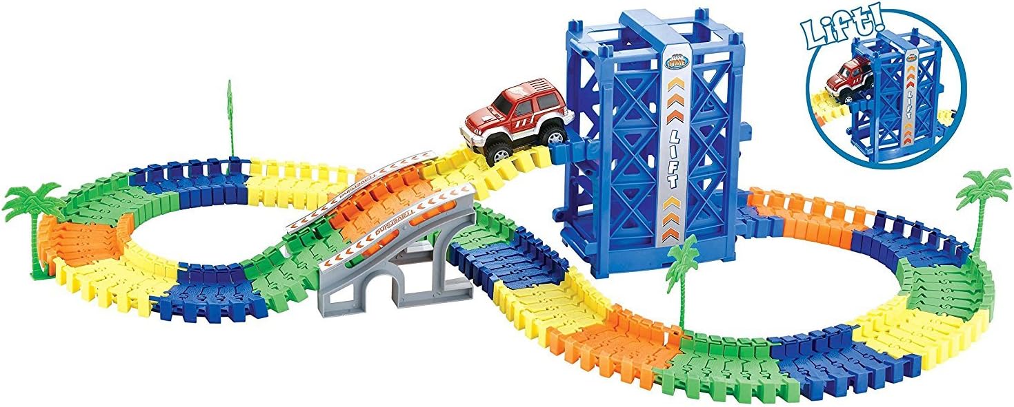 120 Piece Bendable, Flexible, Race Car Track/Path Set with 1 Battery Operated Car and Automatic Car Elevator!