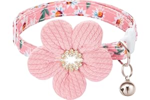 Cat Collar, HYQHYX Breakaway Kitten Collar with Flower,Rhinestone Kitty Collar with Bell, Floral Pet Collar with Safety Buckle for Cats and Puppy Dog