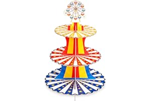 UPINS Carnival Theme Cupcake Stand,Carnival Theme Party Decorations Circus Theme 3 Tier Cupcake Stand Circus Cardboard Cupcak
