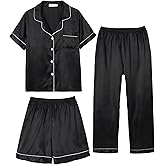 Hupohoi Unisex Girls Boys Kids Pajama Sets Button Down Satin Sleepwear Nighty 3PCS Silky Lounge Sets Nightwear