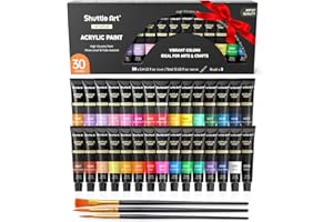 Shuttle Art Acrylic Paint Set, 30 x12ml Tubes Artist Quality Non Toxic Rich Pigments Colors Great for Kids Adults Professional Painting on Rocks Canvas Wood Clay Fabric Ceramic Crafts