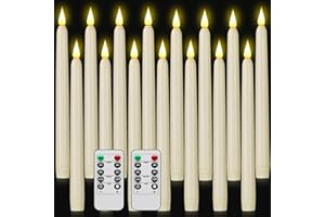 HANZIM Flameless Taper Candles with Remote Control,15pack Dripless Plastic LED Candles,Flickering Candle Battery Operated,9.6'’Classic Tall Candle for Wedding,Party,Halloween,Christmas,Home Decor (Ivory)