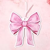 JarThenaAMCS 100 Pcs Pink Bow Gift Tags Watercolor Bow Paper Hanging Tags with Silk Rope String Thank Label Tag for Valentine's Day Birthday Gift Wrap Accessories Party Favor Supplies