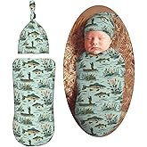 Muishi Fisher and Bass Fishes Newborn Swaddle Blankets Hat Sets Soft Baby Receiving Blanket Swaddle Sack for Baby Shower Infant Boy Girl Gift