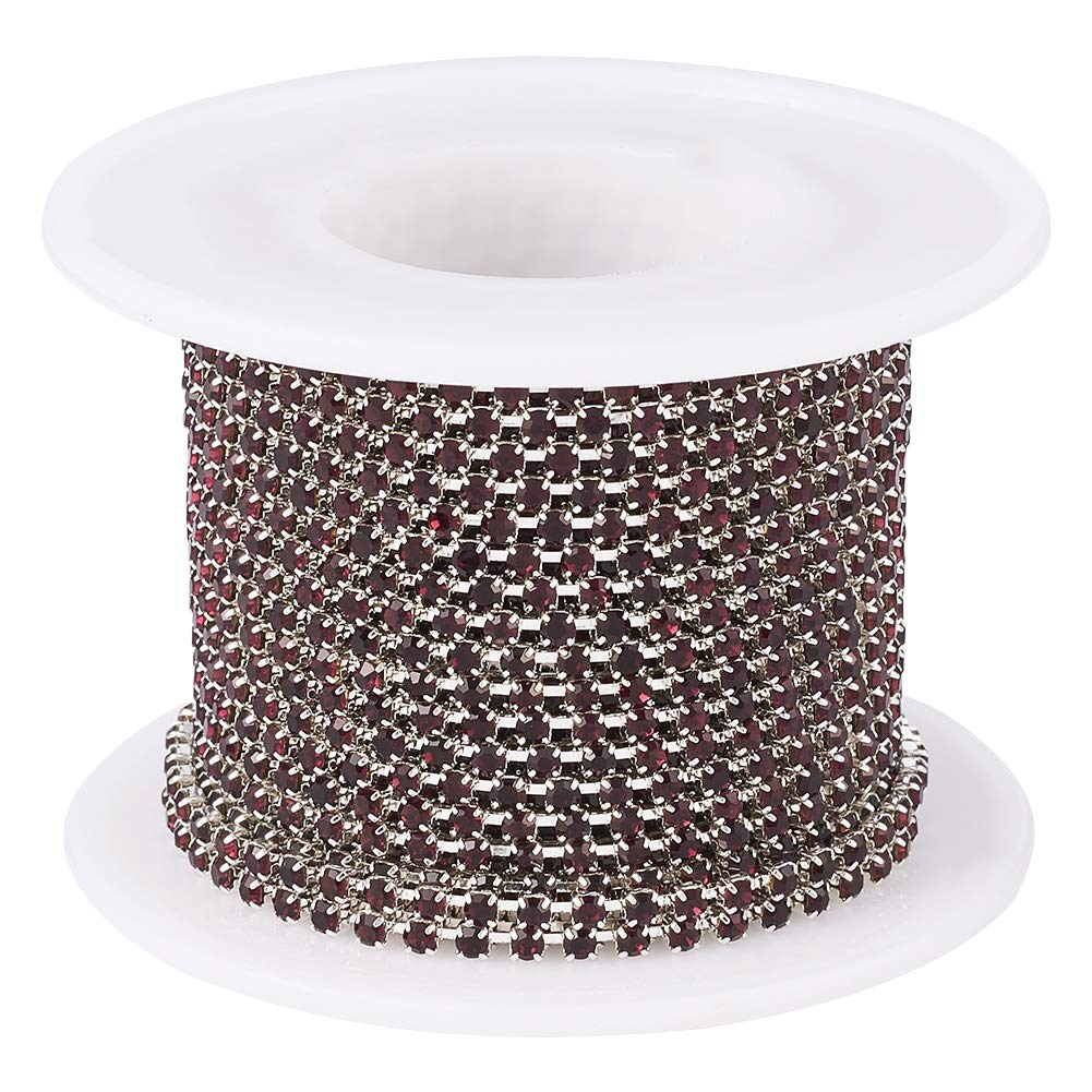 PandaHall 10 Yards/Roll 2mm Amethyst Rhinestone Diamante Chain SS6 Silver Base Trimming Sewing Stone Beads String