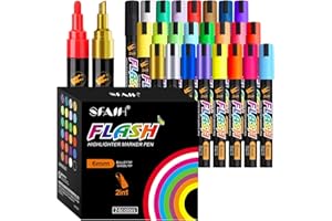SFAIH 24 Vibrant liquid chalk markers [1s Wet Wipe] - No Residue, 4.5-6mm chalk markers for blackboard, Calendar, Car Window, Glass, Non-Toxic, Zero Dust, With Highlighter Marker