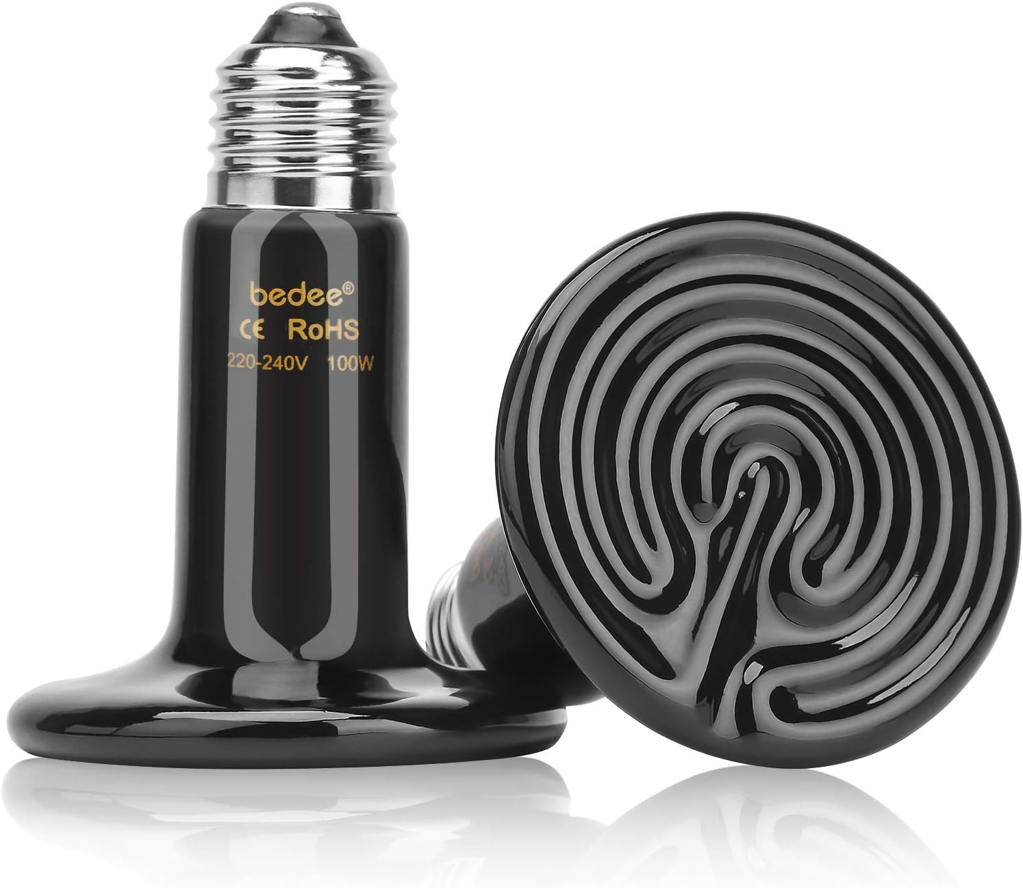 bedee Terrarium Reptile Heat Bulb, 2 Pack 100W Ceramic Heat Emitter, E27 Black Infrared Ceramic