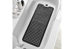 ZHICHENG Bath Tub and Shower Mats, Non-Slip 39 x 16 Inch Extra Long Bath Mat, Machine Washable Bathtub Mat with Drain Holes, Suction Cups for Bathroom (Black)
