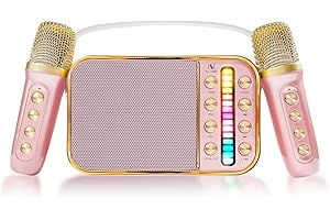 ARESRORA Mini Karaoke Machine for Kids & Adults, Karaoke Machine with 2 Microphones,Portable Handheld Microphone and Speaker Set,Retro Speaker System with Disco Light,Gifts Home Party KTV (Pink with 2MIC)