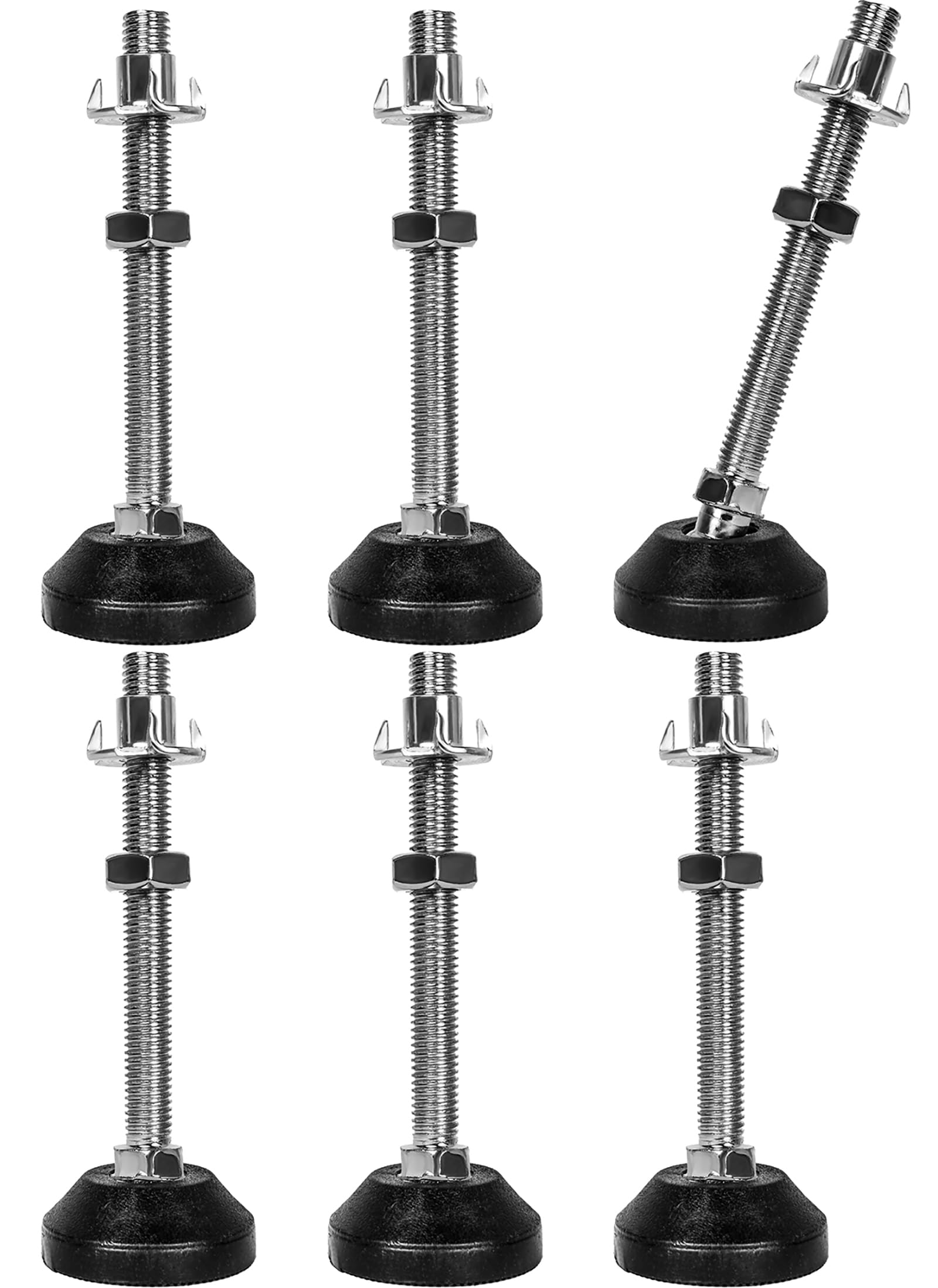 SHUIOG Levelling Feet 6 PCS Furniture Levellers Feet adjustable M10 x 100 mm adjustable Legs for Furniture with Hexagon Locking Nuts, Four-Pronged Tee Nuts, Metal Drill (6 Pieces M10 x 100 x 40 mm) — image 1