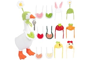 LUOHECAM 12 Pcs Cute Desk Goose Outfits 7 Inch Mini Desk Goose Clothes Mini Knitted Hats & Bibs– Fun Decor Accessories for Desktop Geese Or Duck Small Pet Statue