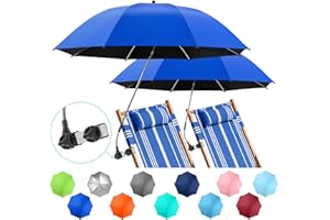 NBtoUS 2 PACK Beach Umbrella with Clamp, 360 ° Adjustable Umbrellas for Chair, UPF50+ Umbrella for Beach Chair, Patio Chair, Wheelchair, Camping Chair, Golf Carts (Chair Not Included)