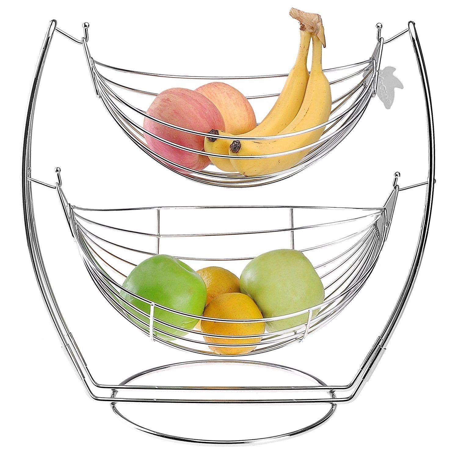Stllion 2 Tier Chrome Swinging Fruit Vegetable Bowl Basket Rack