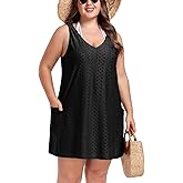 ZOMVA 2025 Women's Plus Size 0X-4X Swimsuit Coverup with Pockets Sleeveless Bikini Beach Cover Up Dress Outfits Swimwear