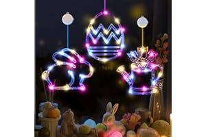 LOLStar 3 Pack Easter Window Lights, Easter Egg, Bunny, Tulips Battery Operated Multicolor Hanging Lights with Suction Cup, Timer Function & Slow Fade Indoor Lights for Easter Window Decorations