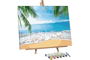 VIGEIYA Paint by Numbers for Adults Beginners with Framed Canvas and Easel, Gift, Including Acrylic Paints Paintbrushes 16x20in (Beach)