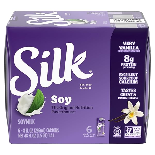 SILK SHELF-STABLE SOY MILK SINGLES, VERY VANILLA, DAIRY-FREE, VEGAN, NON-GMO PROJECT VERIFIED, 8 OZ., 6 PACK