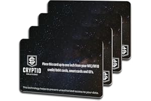 Cryptid Solutions RFID Blocking Cards 4 Pack - Slim, Stylish, and Effective - Defend Your Data with Style - NFC Debit/Credit Card and ID Protector (4) (Space)