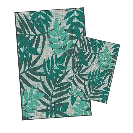 Outdoorteppich Set Korhani Campbell 2-teilig Gartenteppich 160x213/80x112 cm Beige/Hellgrün/Dunkelgrün 100% Polypropylen (UV-