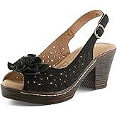 PATRIZIA Women’s Doriday Slingback Sandals Peep Toe - Adjustable Buckle Strap Dimensional Flower Design - Comfort Heel Platform Synthetic Upper PU Outsole