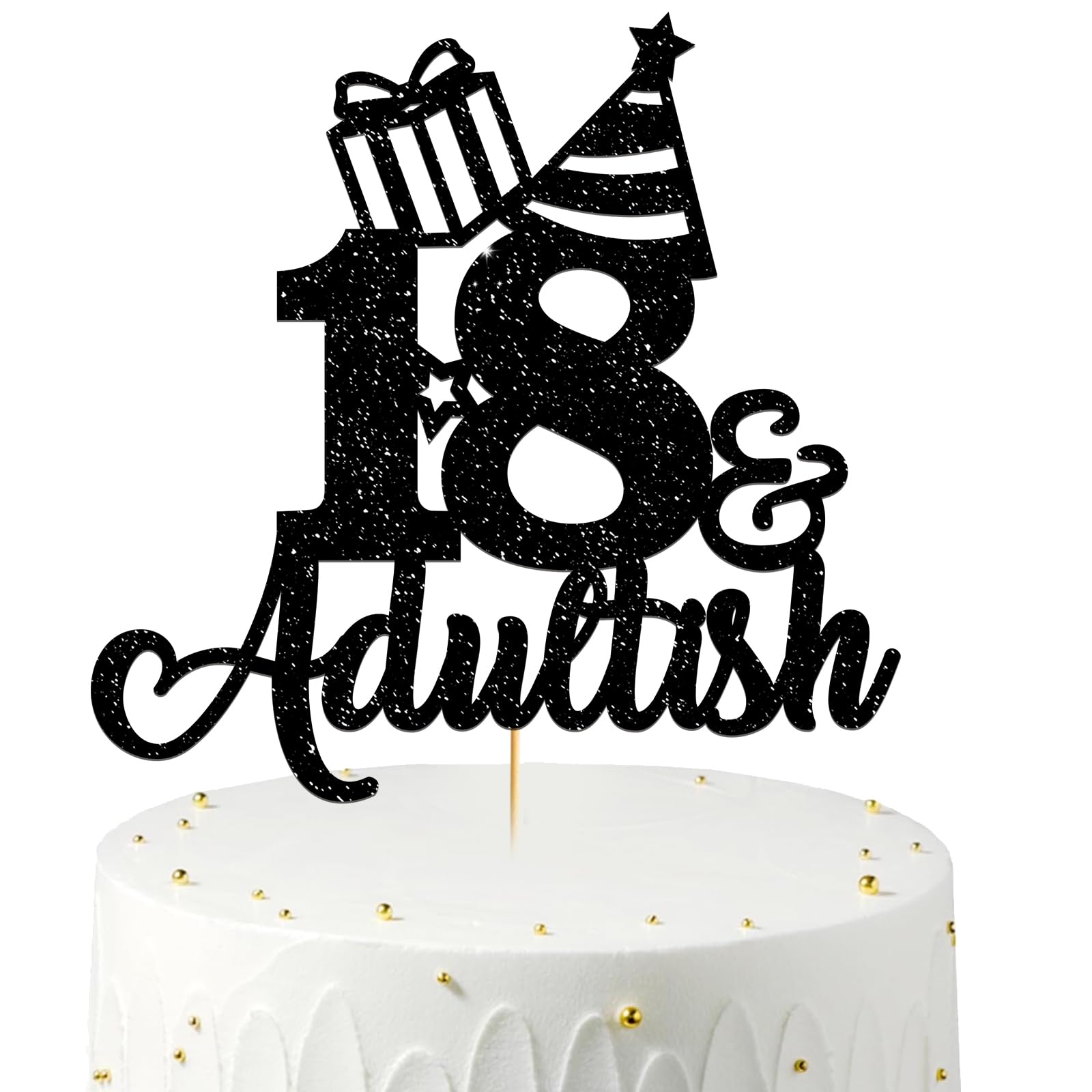 Photo 1 of 18 & Adultish Cake Topper Black Glitter, Happy 18th Birthday Cake Topper, 18 Birthday Decorations, Happy 18th Birthday Decorations for Boys Men Girls