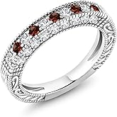 Gem Stone King 1.00 Cttw Red Garnet and White Created Sapphire Wedding Band Ring For Women | 925 Sterling Silver | Engagement Anniversary Promise Ring For Women | Available In Size 5, 6, 7, 8, 9