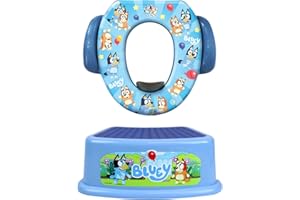 GINSEY Bluey Potty Training Set, 2 pieces combine soft potty seat and a non-slip step stool, for toddlers and kids, potty training with fun Bluey characters.