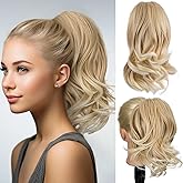 QIAORUIXIN 12 Inch Ponytail Extension, Claw Clip inWavy Pony Tails Hair Extensions, Synthetic Hair Extensions Ponytail, Clip on Ponytails for Women - Golden Blonde with Light Ends22