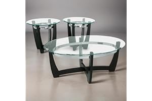 GTU Furniture 3-Piece Elegant Glass Top Coffee and Side Table Set Contemporary Dark Espresso Wooden Frame
