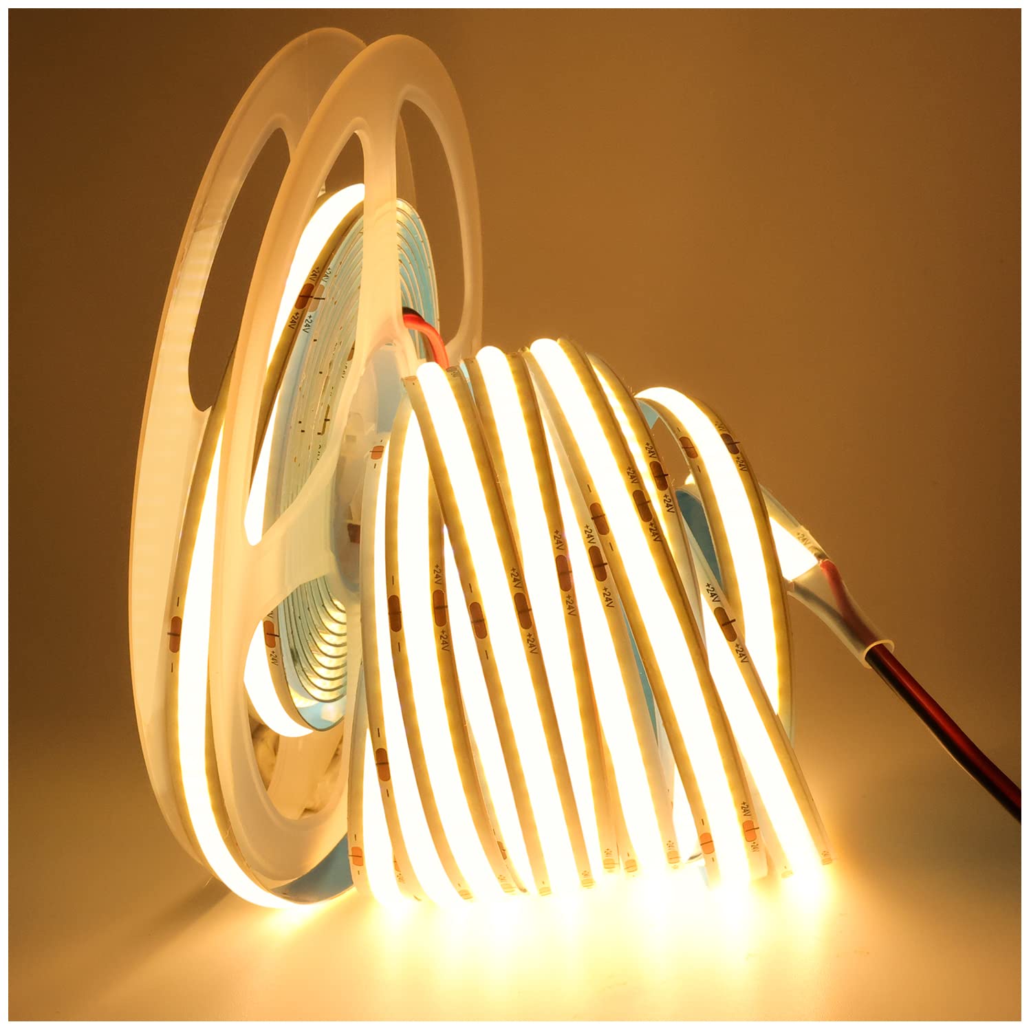 Tesfish LED Strip Lights 24V, LED Strip COB Warm White 3000K 5M 320 LEDs/M Total 1600 LEDs Neon Light Flexible LED Light Strip for Party, Counter, Shelf, Home Decoration