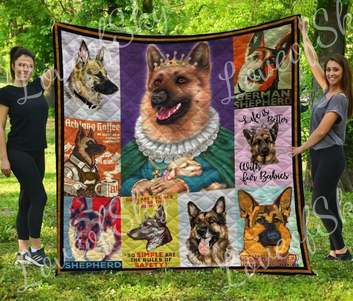 German Shepherd Quilt Life is Better Purple and Grey