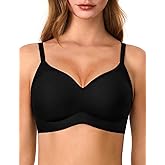 Lehoba Bras for Women, No Underwire Full Coverage V Plunge Bra Wireless Seamless Comfort Bralette T-Shirts Everyday Bras