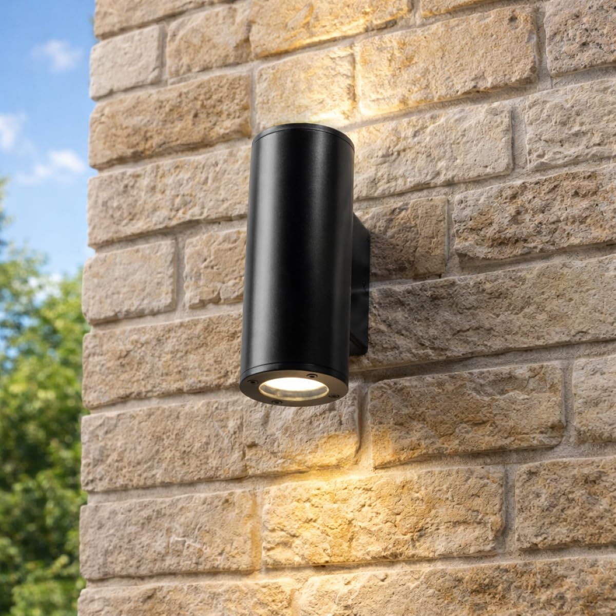 CGC Lighting Outdoor Wall Light Round Cylinder Garden Indoor Weatherproof Polycarbonate (Black)