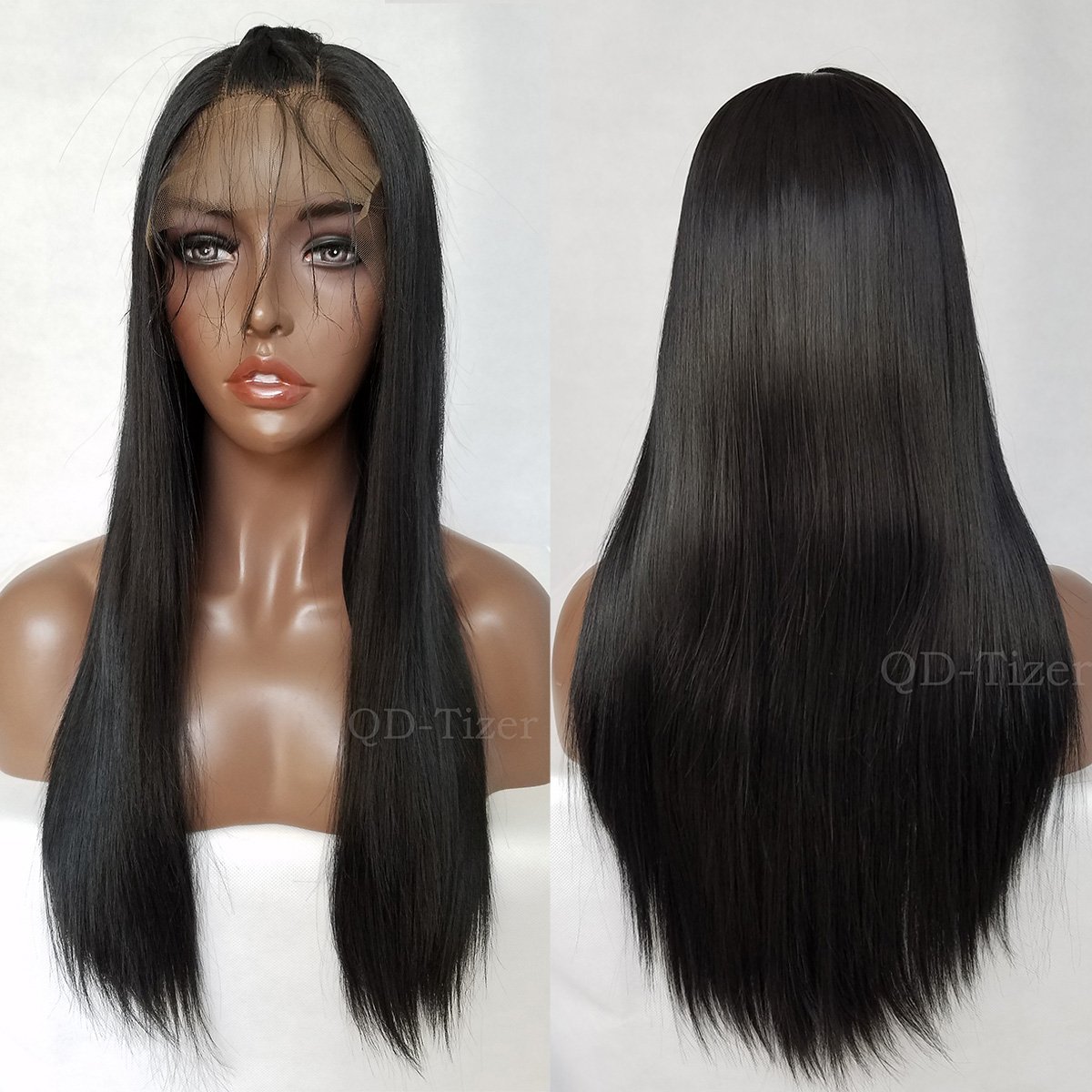 qd tizer lang seidig glattes Haar synthetische Lace Front Perücken mit Baby Hair frei Teil Lace Perücken 45 7 cm Amazon Beauty