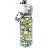 O2COOL Mist 'N Sip Misting Water Bottle 2-in-1 Mist And Sip Function With No Leak Pull Top Spout Reusable Sports Water Bottle - 20 oz (Green Camo)