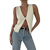 Fernvia Women's V Neck Sleeveless Button Down Crochet Vest Top