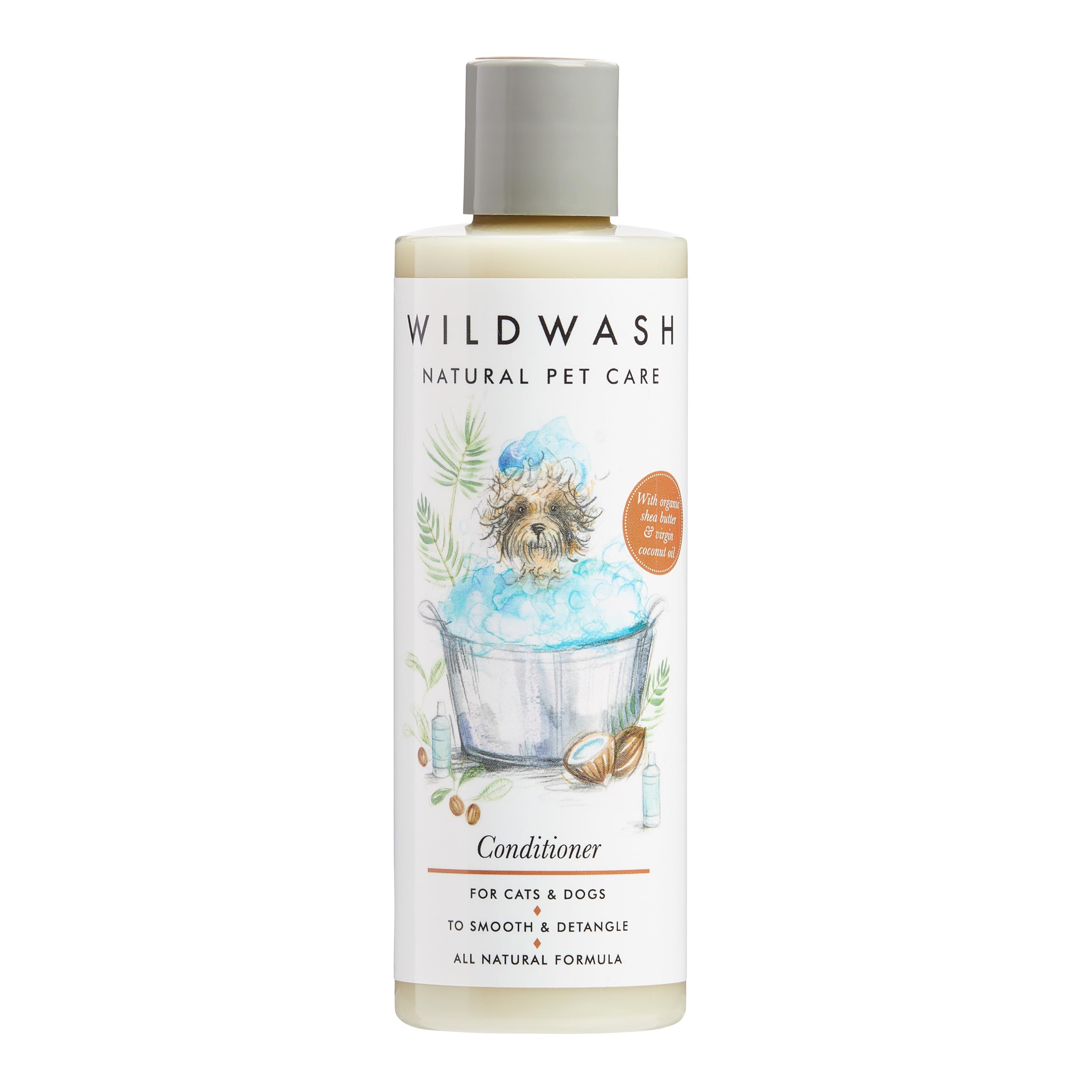 WildWash Conditioner For Sensitive Skin for Dogs and Cats 250ml - Shea Butter and Coconut to Hydrate and Soothe, Detangling Qualities - Natural, Sulphate and Paraben-Free for Sensitive Skin