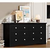 Flamaker Dresser for Bedroom, 6 Drawer Dresser, Wood Dressers, Wide Chest of Drawer, Storage Drawers, Storage Organizer for Closet, Hallway (Black)