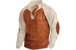 Alalaso Men's Corduroy Shirts Casual Lapel Collar Button Up Pullover Mock Neck Long Sleeve Sweaters Casual Polo Sweatshirts