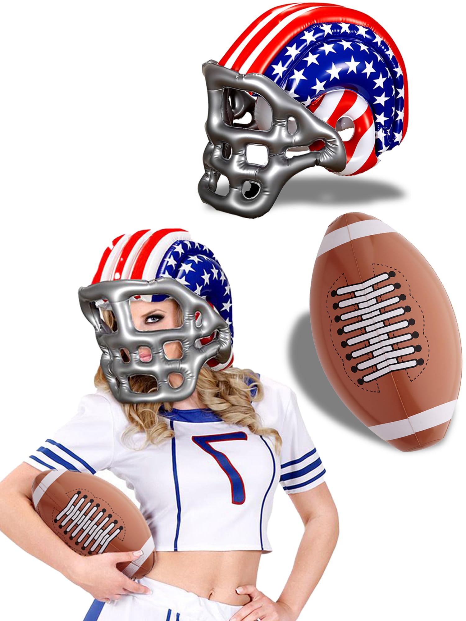 Mega_JumbleSale® Inflatable American Helmet Football USA Rugby Blow Up Fancy Dress Set