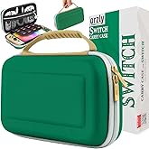 Orzly Carrying Case for Nintendo Switch OLED Console with Accessories and Game Storage Compartment - Easy Clean Case Gift Boxed, Gold/Green, Transport bag