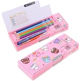 LilyBeauty Pop Up Multifunction Pencil Case for Girls and Boys, Cute Cartoon Pen Box Organizer Stationery with Sharpener, Schedule, School Supplies, Best Birthday Gifts for Kids【Pink-Bear】