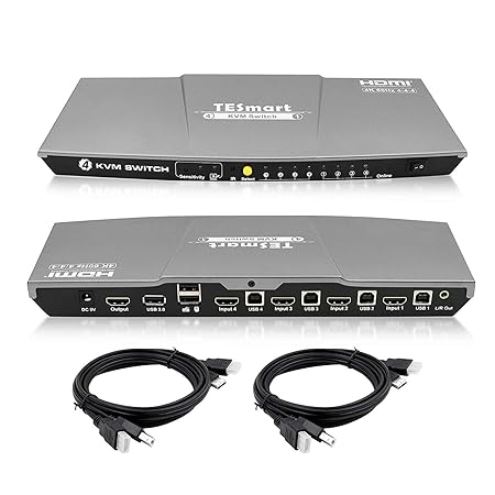 TESmart 4fach-HDMI-KVM-Switch – 4K-Ultra-HD mit 3840 x 2160 bei 60 Hz 4:4:4; unterstützt USB-2.0-Gerätebedienung bis max. 4 C