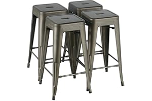 Yaheetech 30 Inches Metal Bar Stools, Set of 4 High Backless Barstools, Counter Height Patio Furniture Indoor/Outdoor Stackable Kitchen Dining Chair, Gun Metal