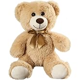 SHAFISH Plush Teddy Bear Cute Stuffed Animal Bear with Bow Plush Toys 13.8 Inches (Khaki)