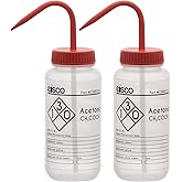 EISCO 2PK Wash Bottles for Acetone, 500ml - Labeled with Chemical Information & Safety Information (1 Color) - Wide Mouth, Se