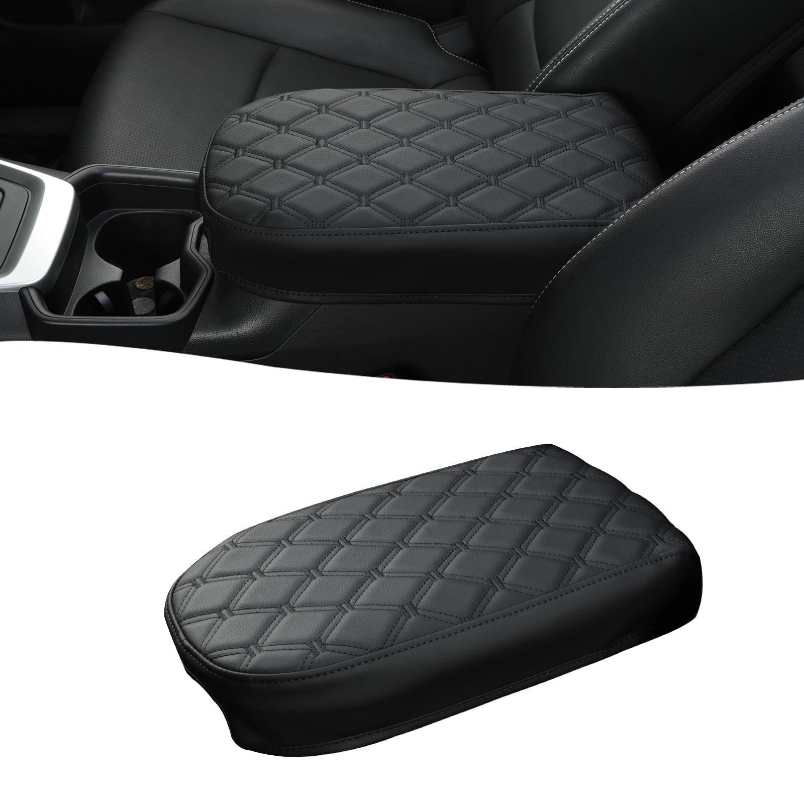Photo 1 of GIANT PANDA Custom Fit Car Center Console Armrest Cover for Toyota RAV4 2019 2020 2021 2022 2023 2024 2025,Waterproof Faux Leather Middle Console Cover - Full Protection - Black